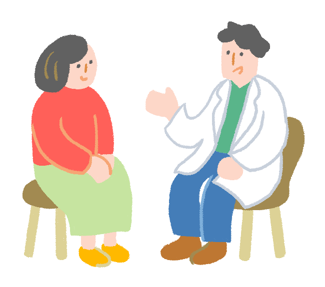 椅子に座って医師の説明を受ける患者さまのイラスト